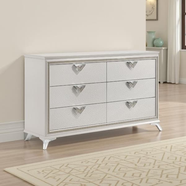 Dery White and Gold 6 Drawer 19 in. Dresser without Mirror