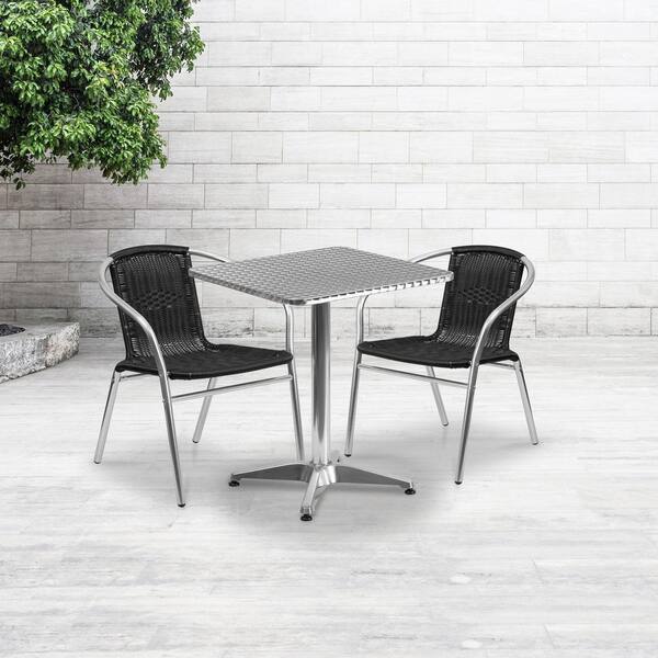 Gray 3-Piece Metal Square Outdoor Bistro Set