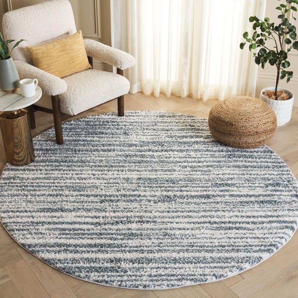 _ Rumy   SAFAVIEH Rumi Shag 7 ft. x 7 ft. Light Blue/Ivory Abstract Striped