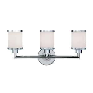 3-Light Chrome Vanity Light with Etched White Glass