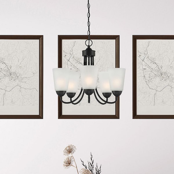 Malone 5-Light Matte Black Transitional Shaded Chandelier for Dining Areas with No Bulbs Included