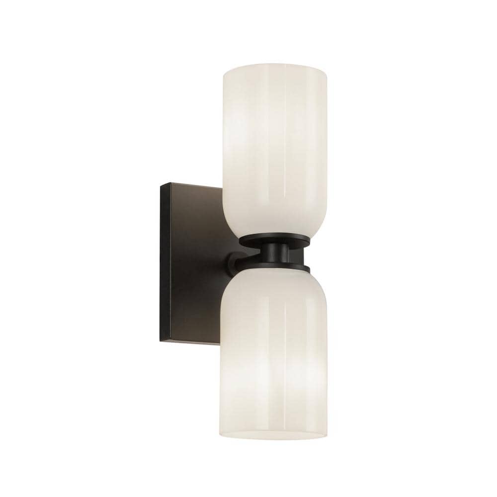 Nola 12-in 2 Light 40-Watt Black/Glossy Opal Glass Wall Sconce price history on PriceWatchPro