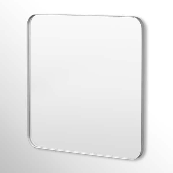 Hausvita 36 in. W x 36 in. H Rectangular Framed Tempered Glass Wall-Mounted Bathroom Vanity Mirror in Silver