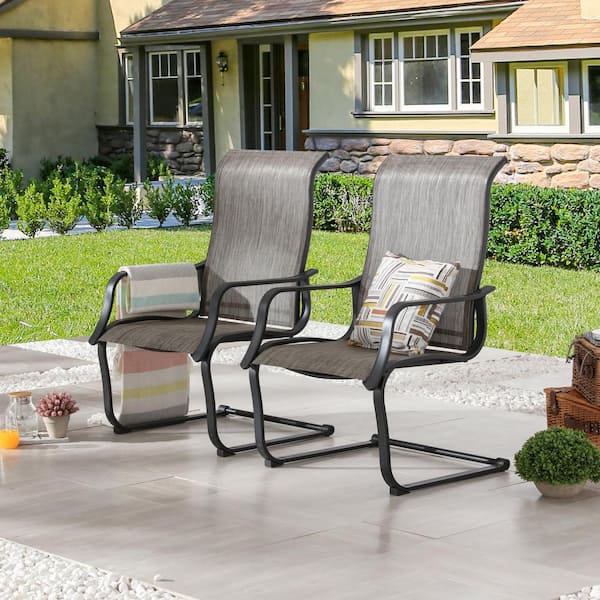 TOP HOME SPACE Metal Outdoor Dining Chair Grey (Set of 2)
