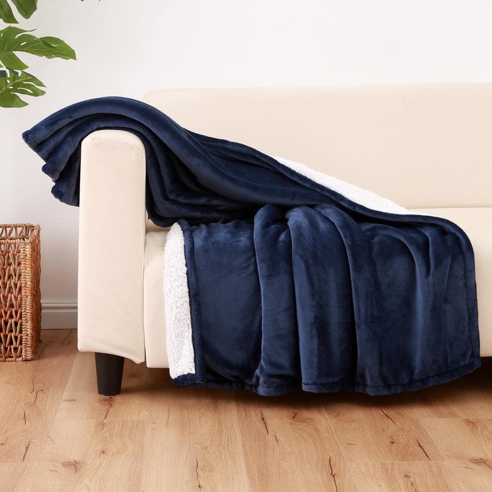 Home Decorators Collection Sherpa Throw Midnight ST50×60M The Home Depot