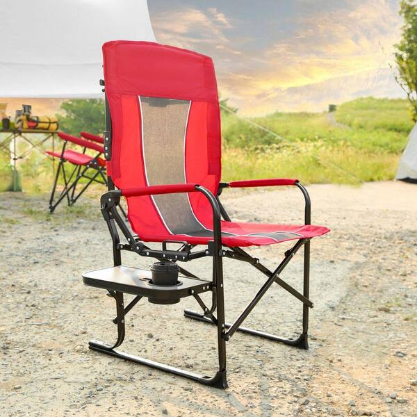 Heavy Duty Oversized Red Camping Lawn Chair with Side Table and