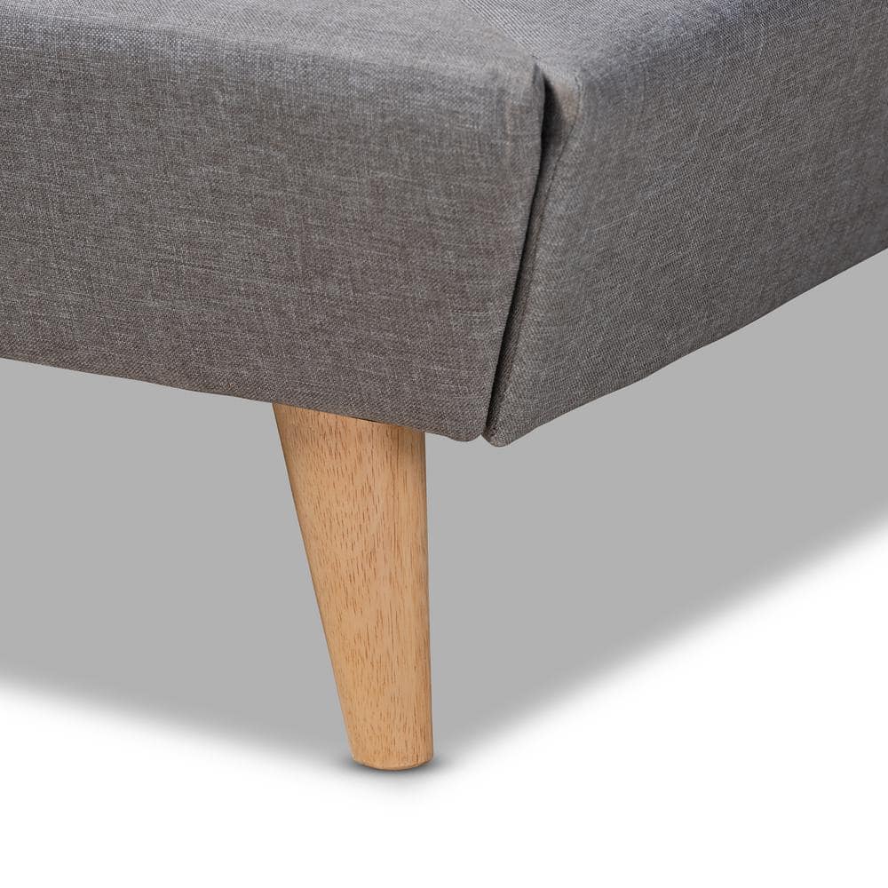 Naya King-Size Grey Tufted Wingback Upholstered Bed with Oak Legs