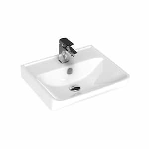 Neo Wall Mount Bathroom Sink in Glossy White with 1-Faucet Hole