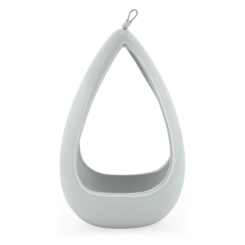 Cone 8-1/2 in. x 5-1/4 in. Light Gray Ceramic Hanging Planter