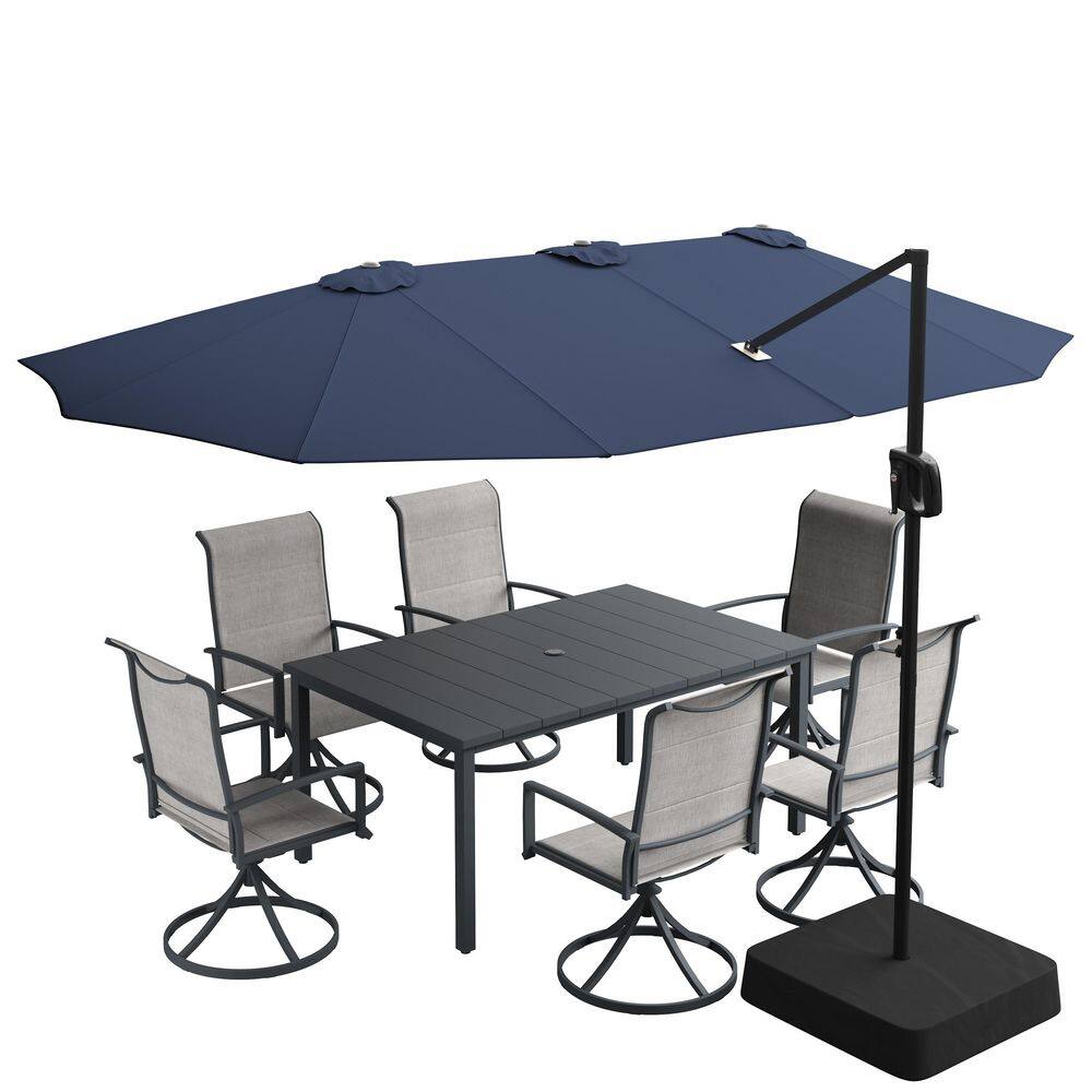 8-Piece Metal Outdoor Dining Set with 63'' Gray Rectangle Table, 6 Gray Textilene Swivel Chairs and Patio Umbrella price history on PriceWatchPro