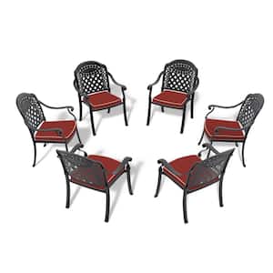 Cast Aluminum Black Frame Patio Dining Chair Garden and Outdoor Side Chair with Random Color Cushions (Set of 6)