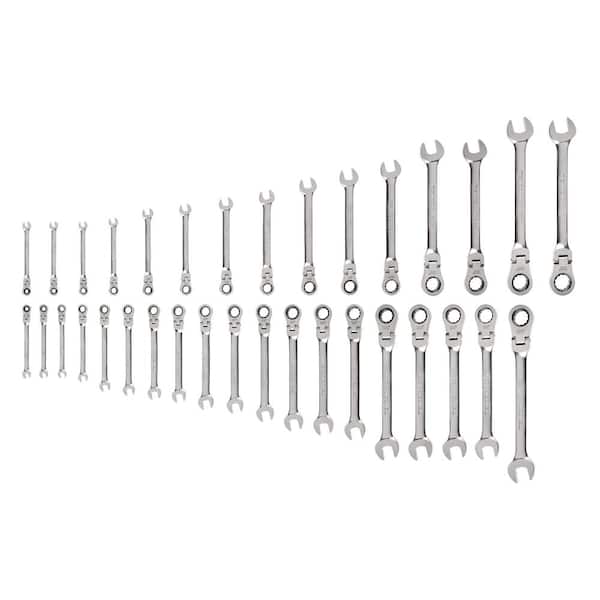 TEKTON 34-Piece (1/4-1 in., 6-24 mm) Flex Head 12-Point Ratcheting Combination Wrench Set