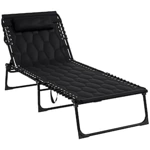 Black 1-Piece Metal Outdoor Folding Recliner with Padded Seat