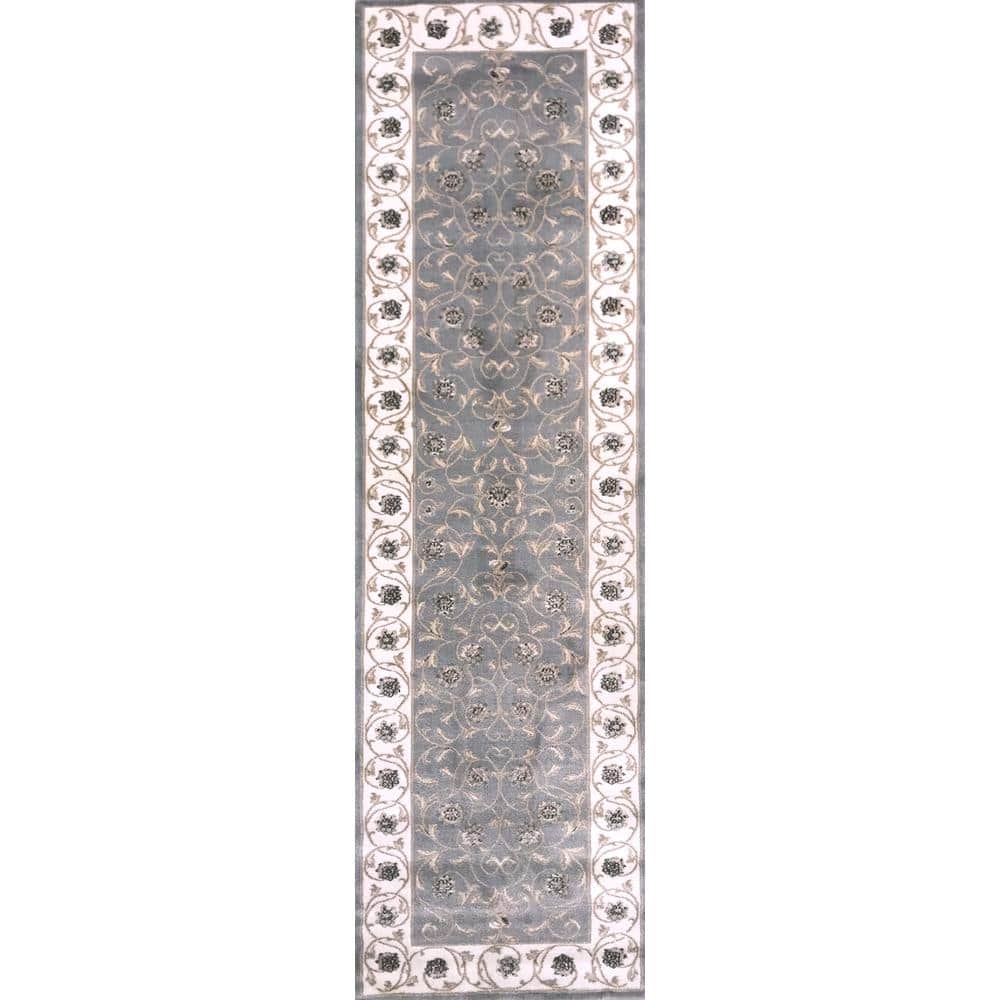 Pisa Gray 2 ft. x 8 ft. Traditional Oriental Floral Scroll Area Rug
