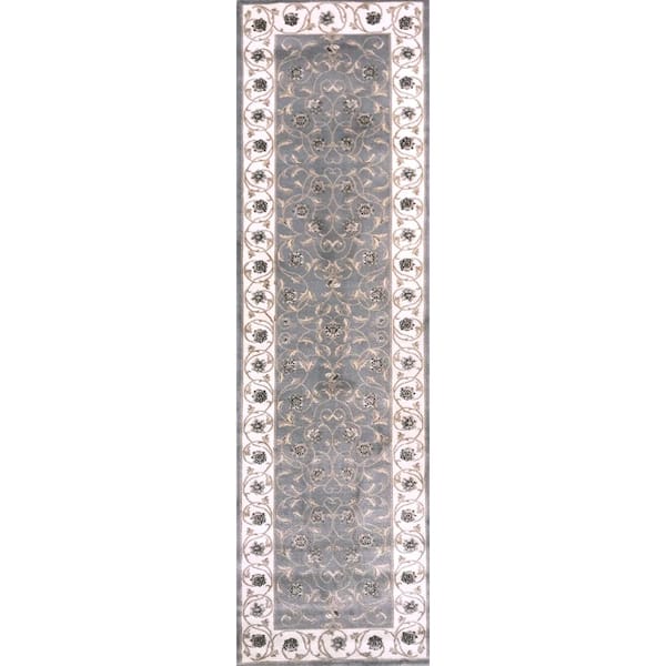 Unbranded Pisa Gray 2 ft. x 8 ft. Traditional Oriental Floral Scroll Area Rug