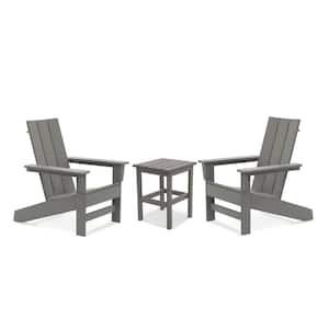 Aria Light Gray Recycled Plastic Modern Adirondack Chair with Side Table (2-Pack)