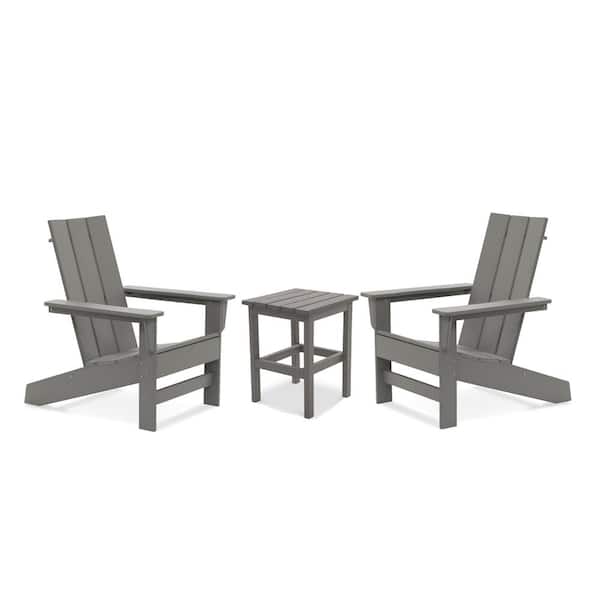 DUROGREEN Aria Light Gray Recycled Plastic Modern Adirondack Chair with Side Table (2-Pack)