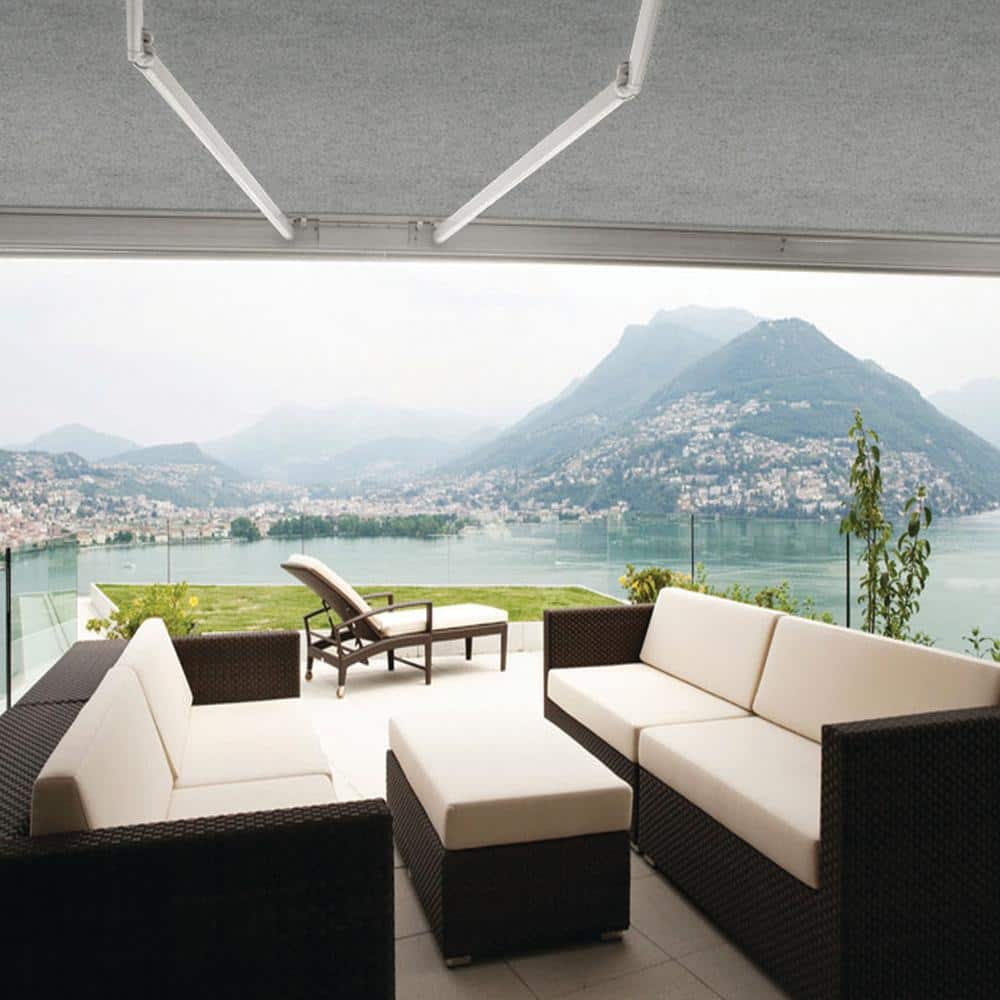 Heather Gray Motorized Retractable Patio Awning with Acrylic Fabric