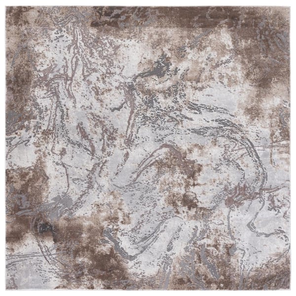 SAFAVIEH Craft Gray/Brown 7 ft. x 7 ft. Abstract Marble Square Area Rug