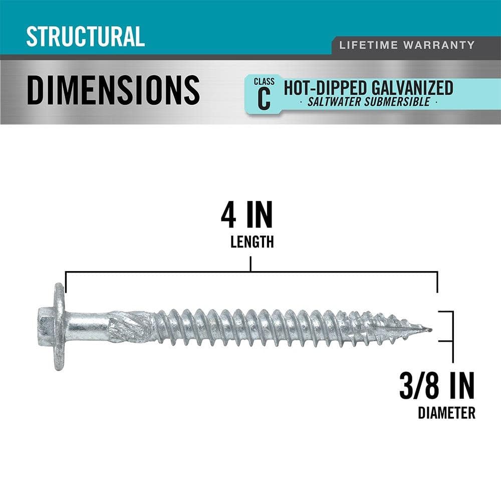 DECKMATE 3/8 in. x 4 in. Hex Washer Head Structural Hot Dipped ...