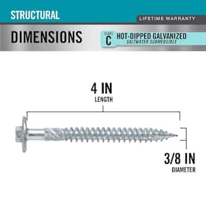 3/8 in. x 4 in. Hex Washer Head Structural Hot Dipped Galvanized Screw