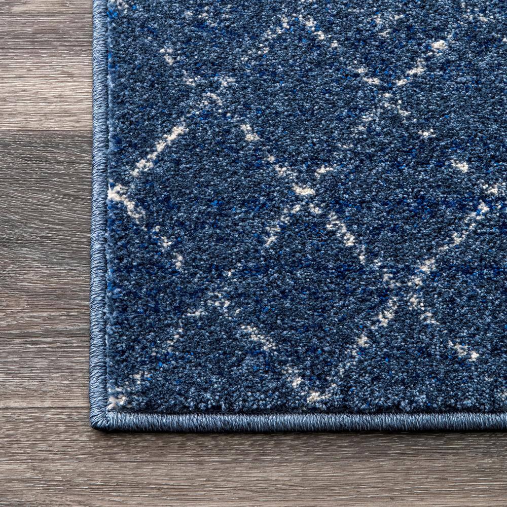 Dark Blue Trellis Synthetic Reversible Runner Rug