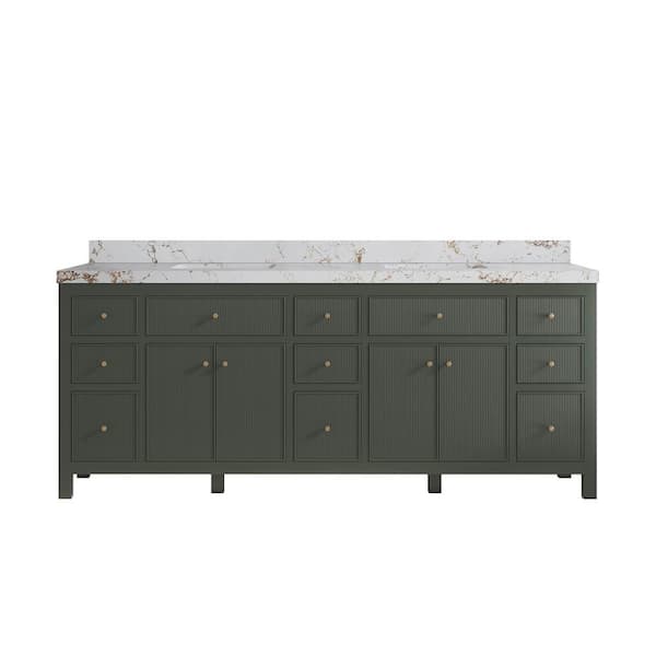 Willow Collections Sonoma 84 in. W x 22 in. D x 36 in. H Double Sink Bath Vanity in Pewter Green with 2 in. Viola Gold qt. Top