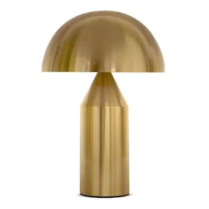 Venus 15 in Antique Brass Modern Integrated LED Table Lamp for Living Room or Office with Antique Brass Metal Bowl Shade