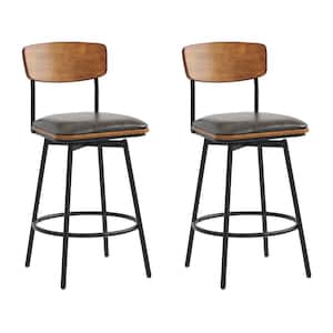 Wynne 27 in. Stone Gray High Back Metal Swivel Counter Stool with Faux Leather Seat (Set of 2)