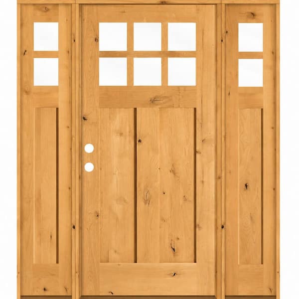 64 in. x 80 in. Knotty Alder Right-Hand/Inswing 6 Lite Beveled Clear Glass Cedar Stain Wood Prehung Front Door with DSL