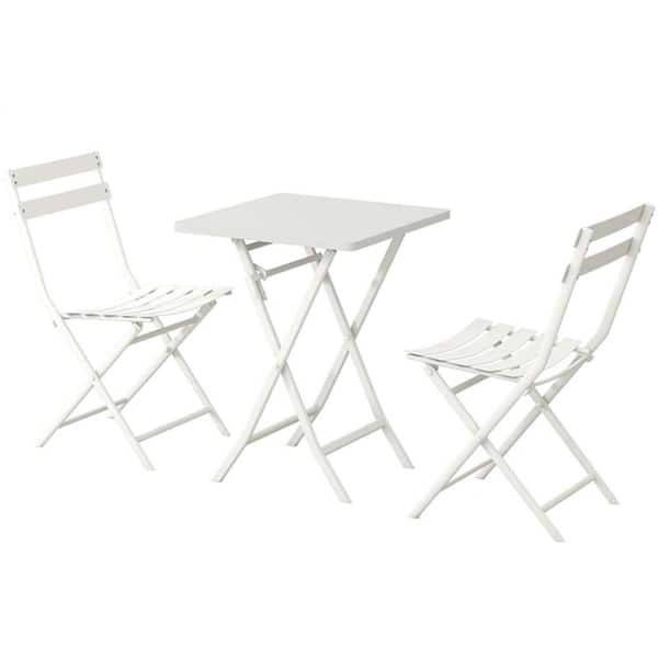 Tunearary 3-Piece Metal Square Patio Bistro Set Folding Table and Chairs White