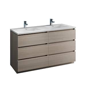 Lazzaro 60 in. Modern Double Bathroom Vanity in Gray Wood with Vanity Top in White with White Basins