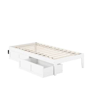 Colorado White Twin Solid Wood Storage Platform Bed with USB Turbo Charger and 2 Drawers