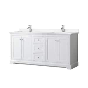 Avery 72in.Wx22 in.D Double Vanity in White with Cultured Marble Vanity Top in White with White Basins