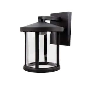 10.5 in. D x 12.2 in. H x 9 in. W 1-Light Black Outdoor Round Wall Lantern Sconce with Durable Clear Acrylic Lens