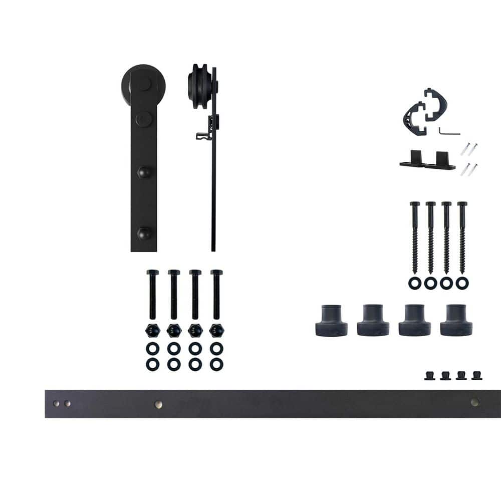 5 ft./60 in. Black Rustic Non-Bypass Sliding Barn Door Hardware Kit Straight Design Roller for Single Door price history on PriceWatchPro