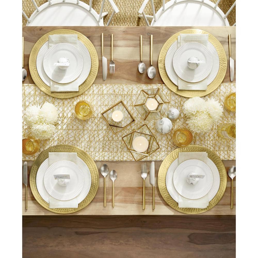 Elegant White Porcelain Dinnerware Set with Gold Rim, Service for 4