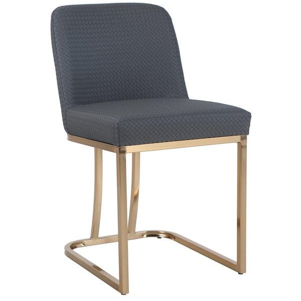 PHI VILLA 30 in. Grey Full Back PU Leather Bar Stool with Golden Metal Frame