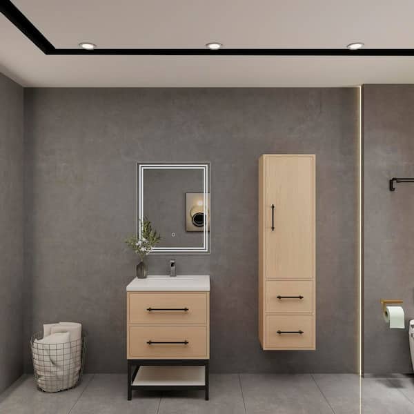 BV Better Vanity Victoria 24 in. W x 20 in. D x 35 in. H Single Sink Freestanding Frame Bath Vanity in Yellow Oak with White Acrylic Top
