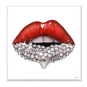 "Red Glam Lips with Glistening Cosmetic Stones" by Ziwei Li Unframed Abstract Wood Wall Art Print 12 in. x 12 in.