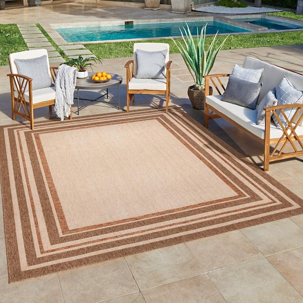 Ringley Simmone Chestnut Brown 5 ft. x 7 ft. Striped Border Indoor/Outdoor Area Rug