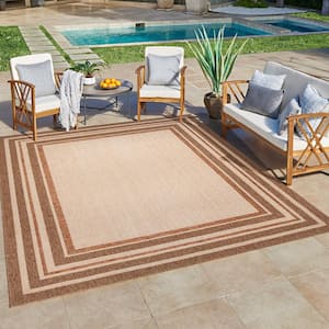Ringley Simmone Chestnut Brown 5 ft. x 7 ft. Striped Border Indoor/Outdoor Area Rug
