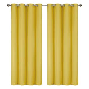Lillian Collection Yellow Polyester Solid 55 in. W x 84 in. L Thermal Grommet Indoor Blackout Curtains (Set of 2)