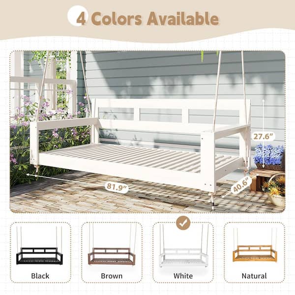 Patio Wood Twin Size Porch Swing Daybed, Garden Swing Bench Chair