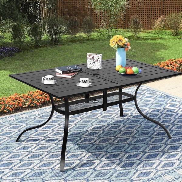 Black Rectangular Metal 28 in. H Outdoor Dining Table with 1.57 in