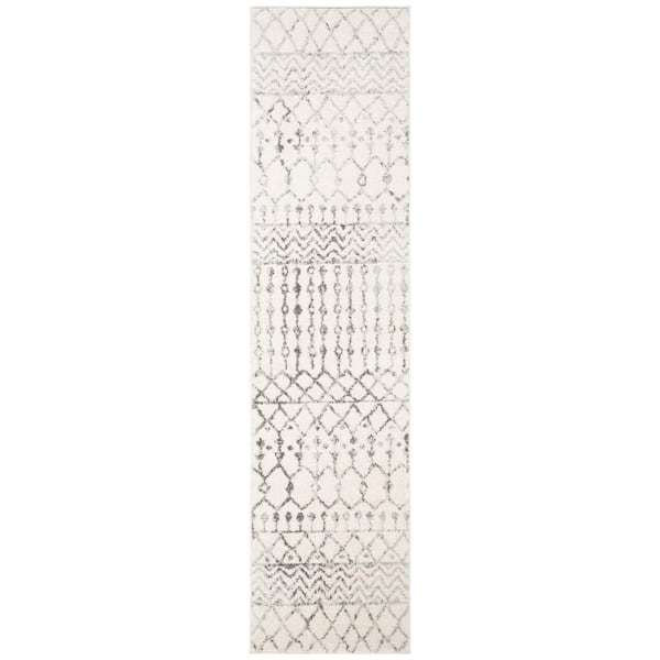 SAFAVIEH Tulum Ivory/Gray 2 ft. x 11 ft. Tribal Chevron Diamond Runner Rug