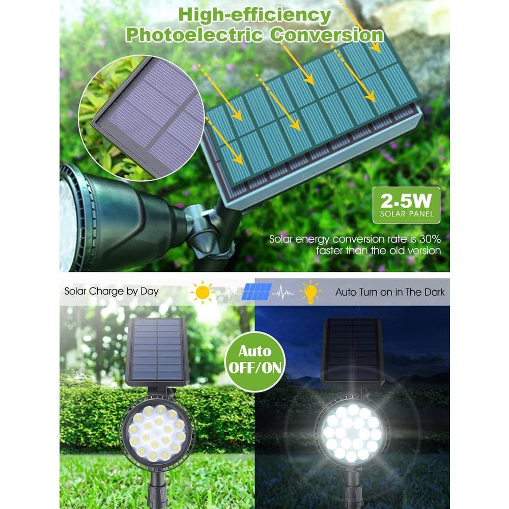 Adjustable Solar Powered Outdoor Spotlights with LED Lights, 2-Pack