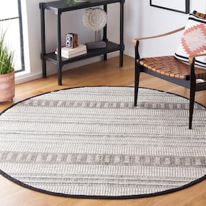 Natura Gray/Black 6 ft. x 6 ft. Abstract Striped Round Area Rug