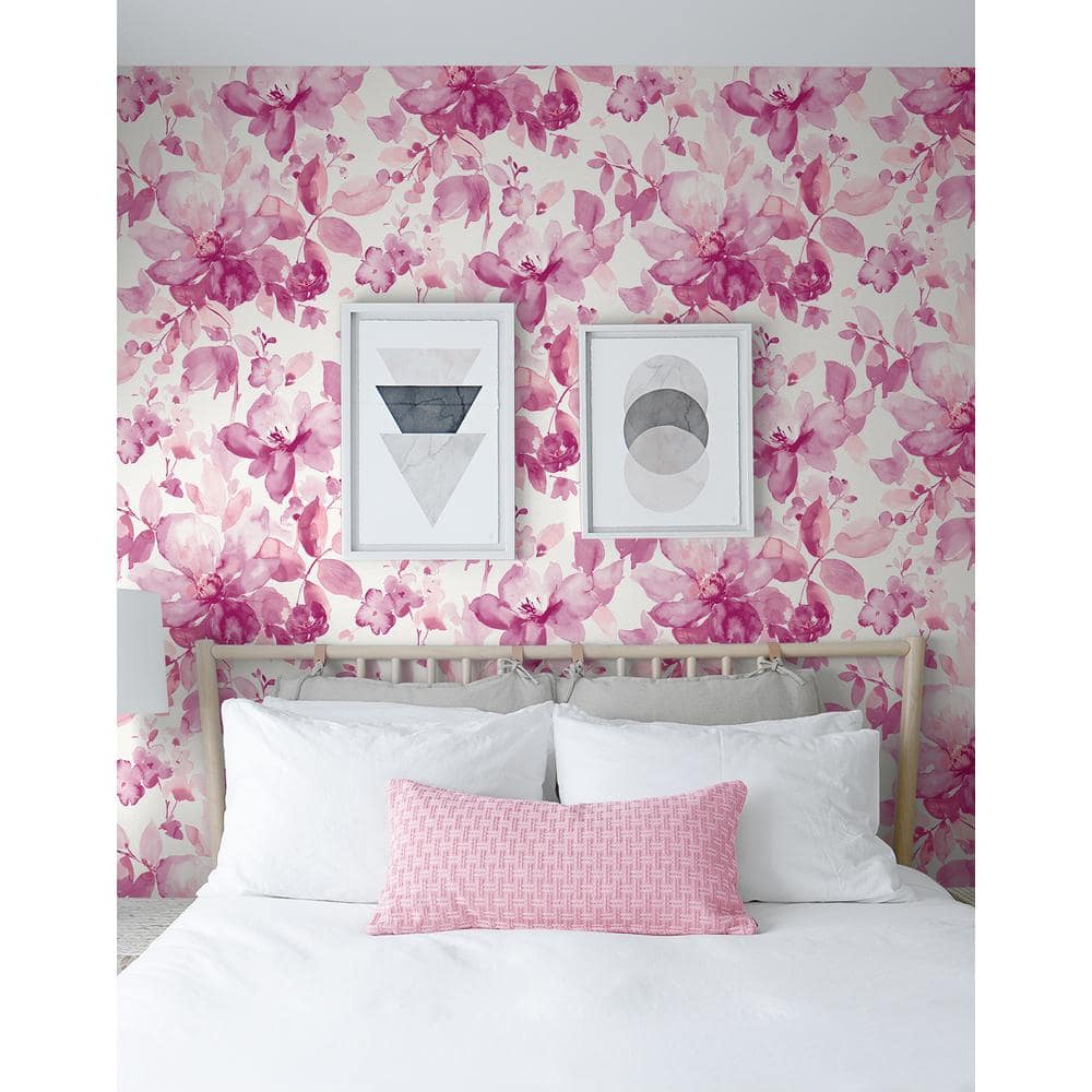 Pink Floral Watercolor Self-Adhesive Vinyl Wallpaper