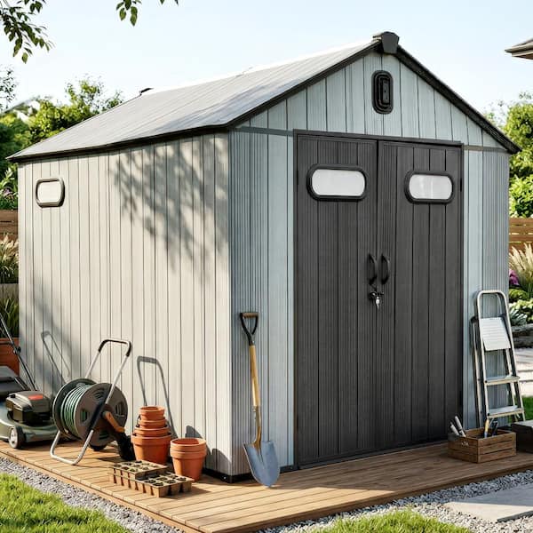 8 ft. W x 10 ft. D Resin Shed with Lockable Door and Windows and Vents, Outside Tool Storage Sheds in Grey (78 sq. ft. )